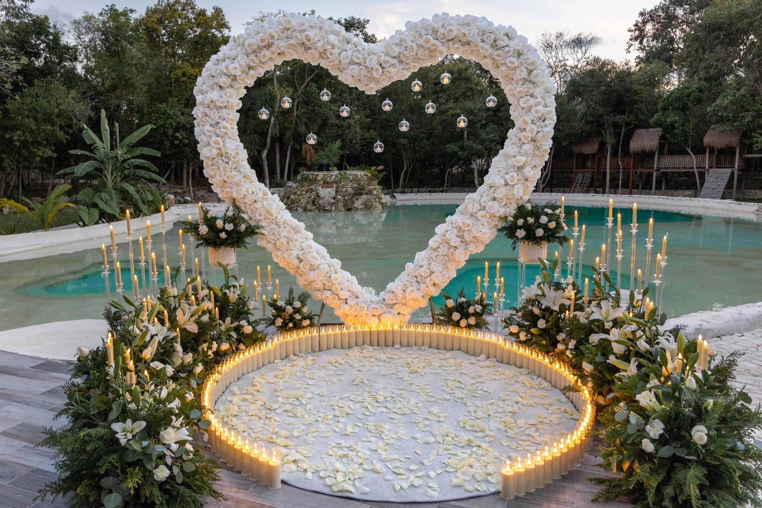 Luxury heart-shaped proposal setup